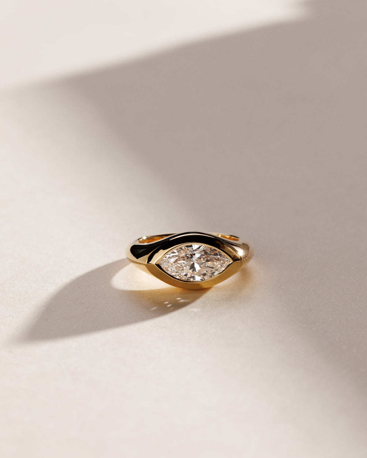 Angie - Statement Marquise East West Bezel Solitaire with Signet Band Engagement Ring - Yellow Gold - yellow gold - Lara Jewels