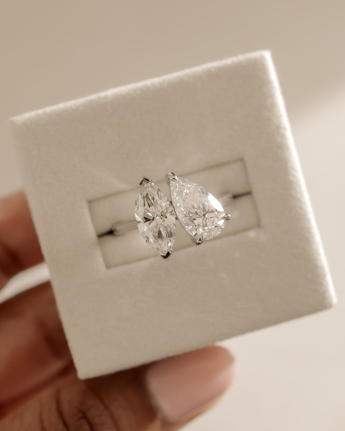 Jana - Pear and Marquise Claw Toi et Moi with Cathedral High Setting Engagement Ring - Yellow Gold