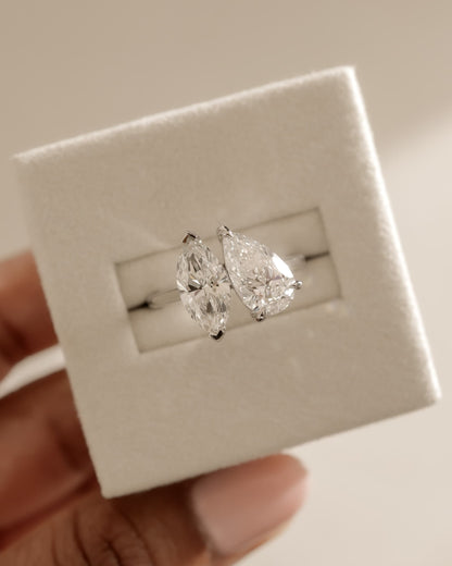 Jana - Pear and Marquise Claw Toi et Moi with Cathedral High Setting Engagement Ring - Yellow Gold