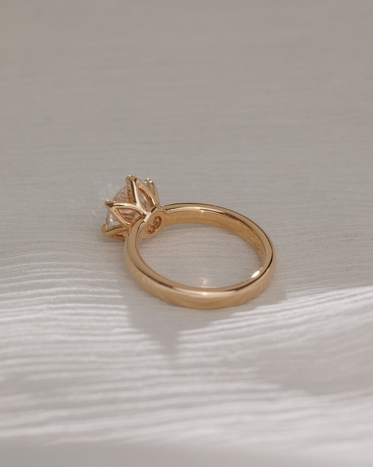 Jayden - Round Claw Solitaire with Petal Gallery and Cigar Band Engagement Ring - White Gold