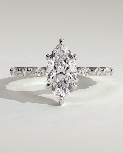 Beatrice - Marquise Claw Solitaire with Marquise and Round Accent Stones Engagement Ring - Platinum