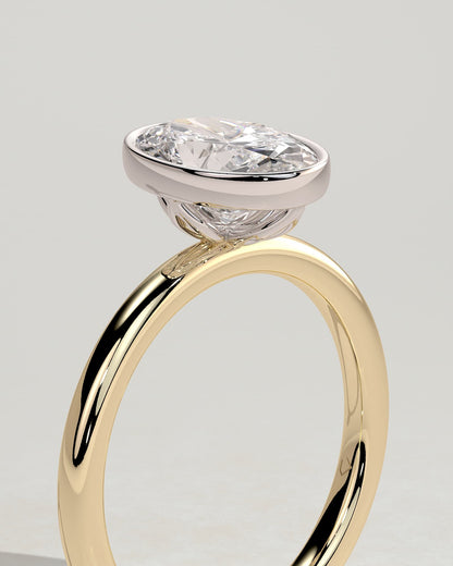 Armani - Oval Bezel Solitaire with Petal Gallery Engagement Ring - Yellow Two-Tone