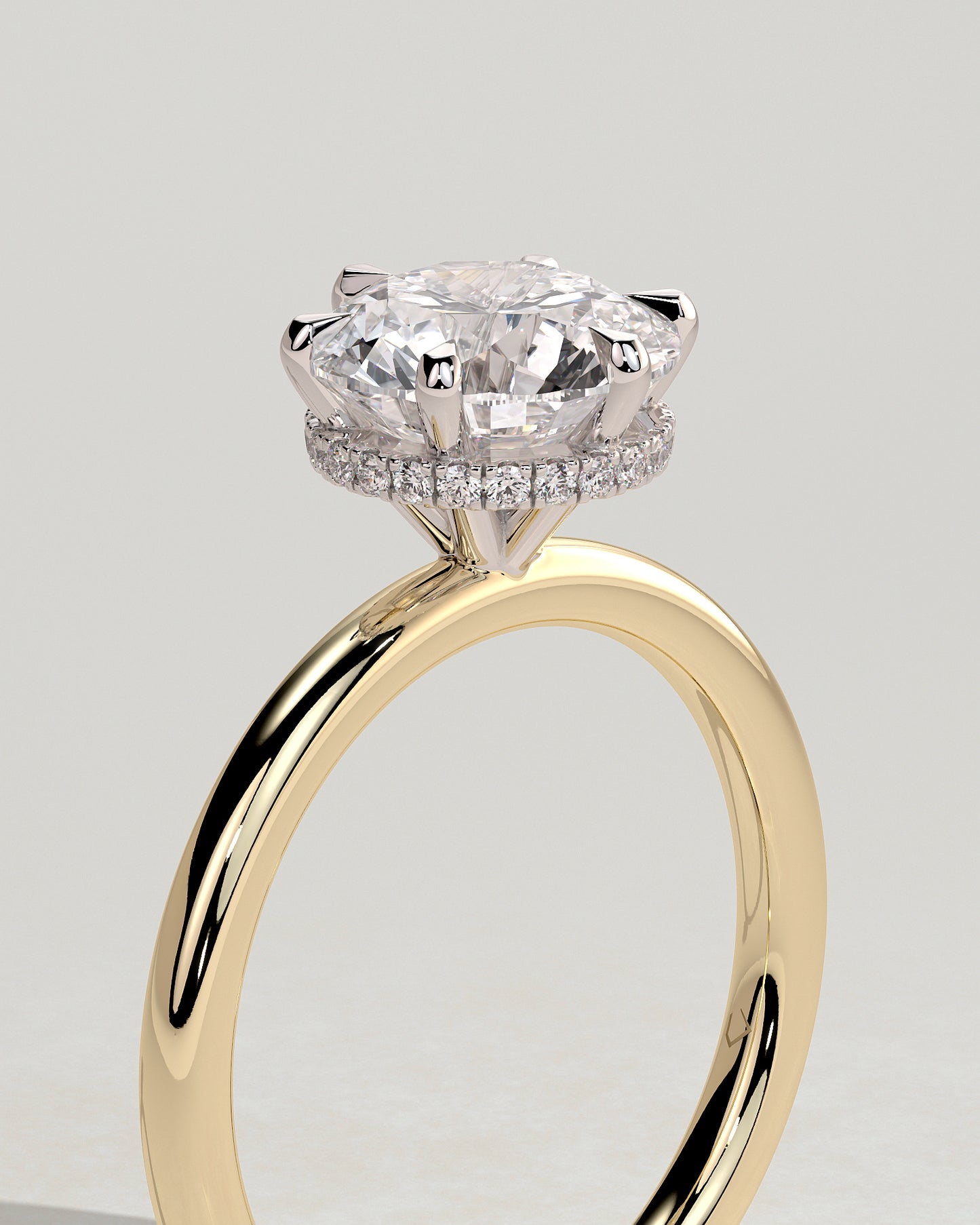 Aria - Round Claw Solitaire with Wrap Around Hidden Halo Engagement Ring - Yellow Two-Tone - Yellow Two-Tone 2ct