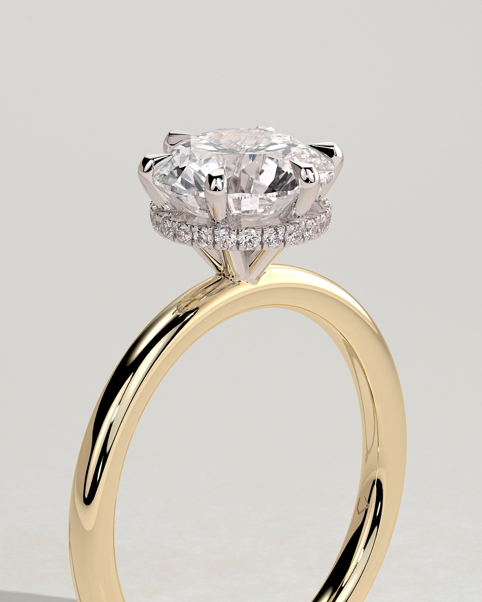 Aria - Round Claw Solitaire with Wrap Around Hidden Halo Engagement Ring - Yellow Two-Tone - Yellow Two-Tone 2ct