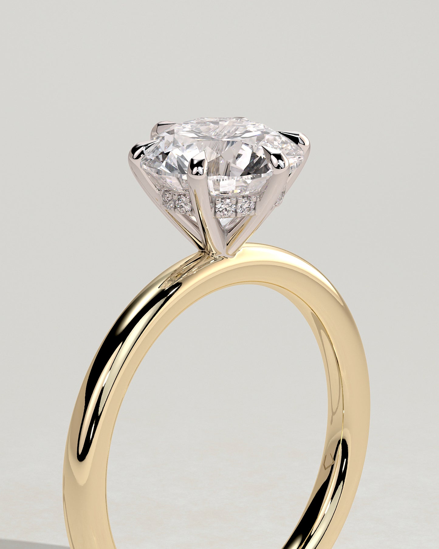 Anna - Round Claw Solitaire with Hidden Halo Engagement Ring - Yellow Two-Tone - Yellow Two-Tone 2ct