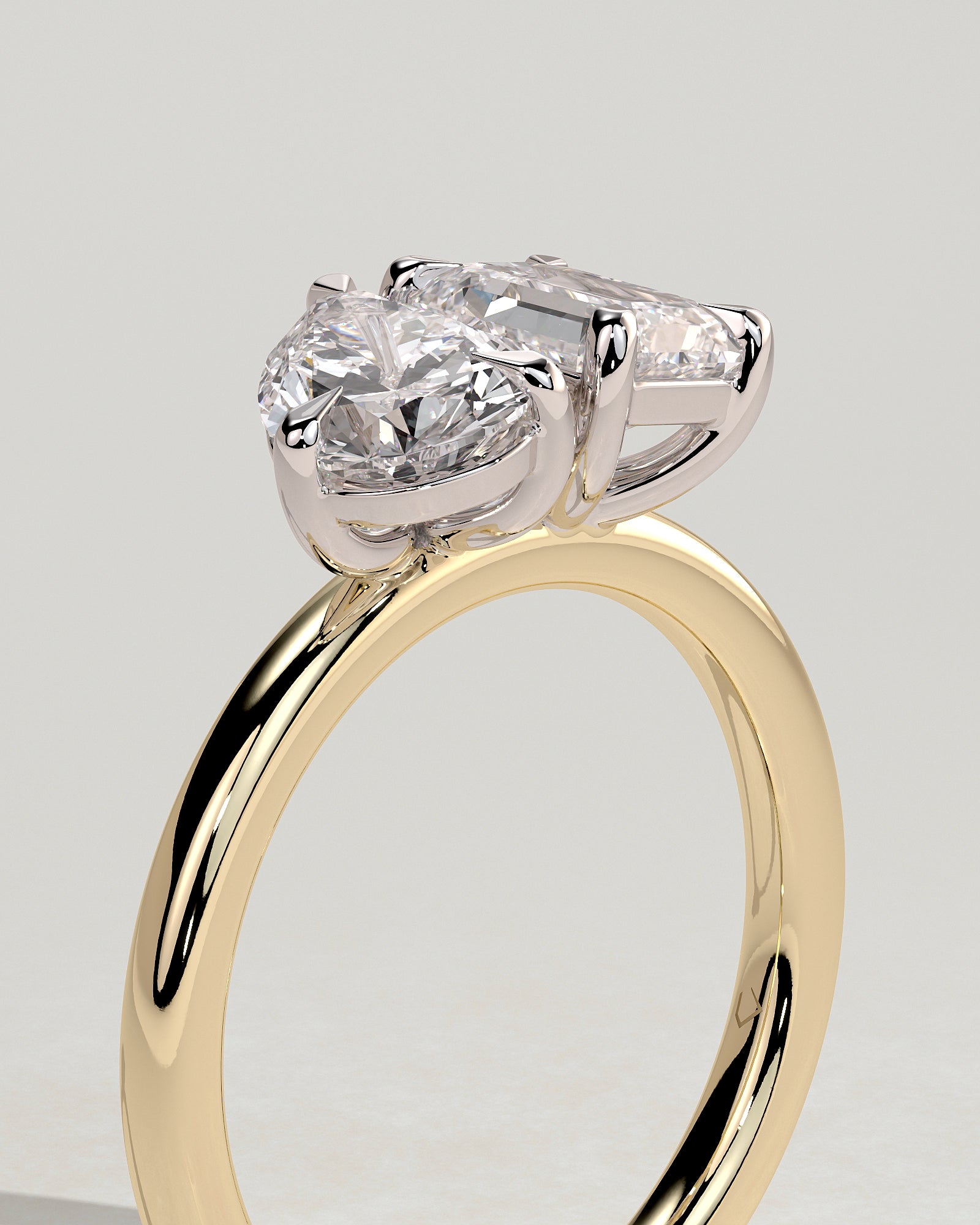 Amor - Pear and Emerald Claw Toi et Moi Engagement Ring - Yellow Two-Tone - Yellow Two-Tone 2ct