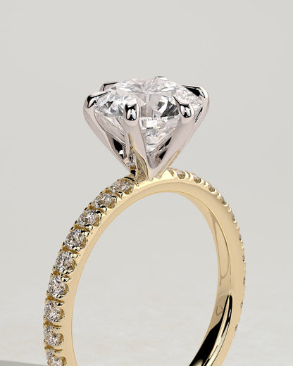 Alexandria - Round Claw Solitaire with Pave Band Engagement Ring - Yellow Two-Tone - yellow two-tone - Lara Jewels