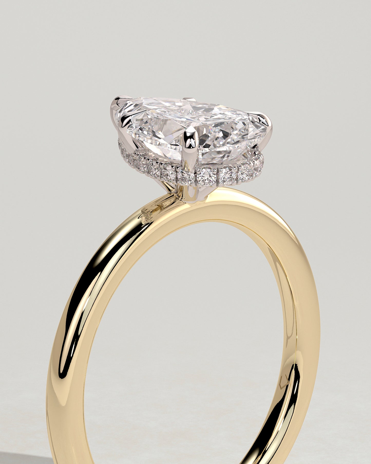 Ainsley - Pear Claw Solitaire with Wrap Around Hidden Halo Engagement Ring - Yellow Two-Tone - Yellow Two-Tone 2ct