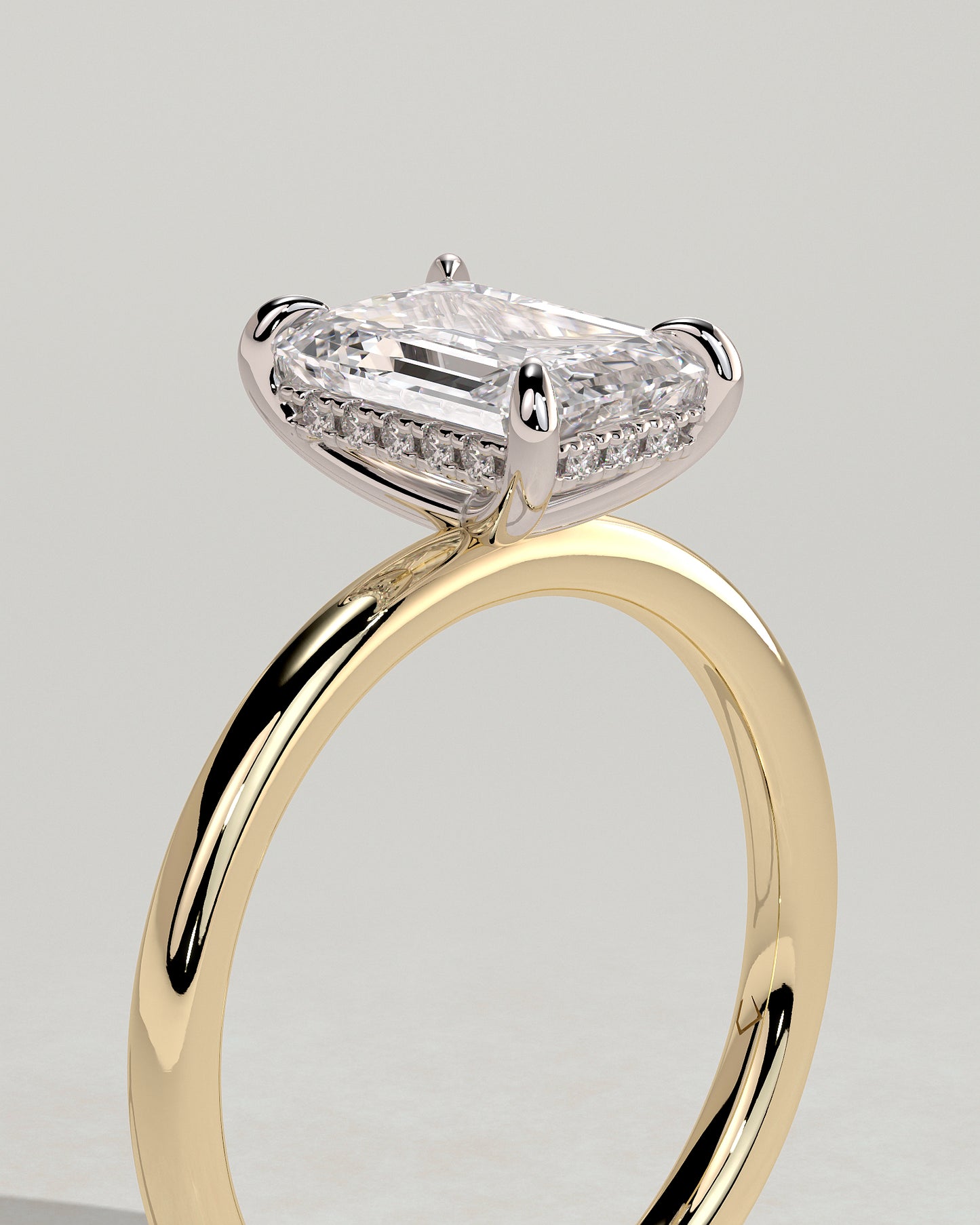 Alice - Emerald Claw Solitaire with Hidden Halo Engagement Ring - Yellow Two-Tone - Yellow Two-Tone 2ct