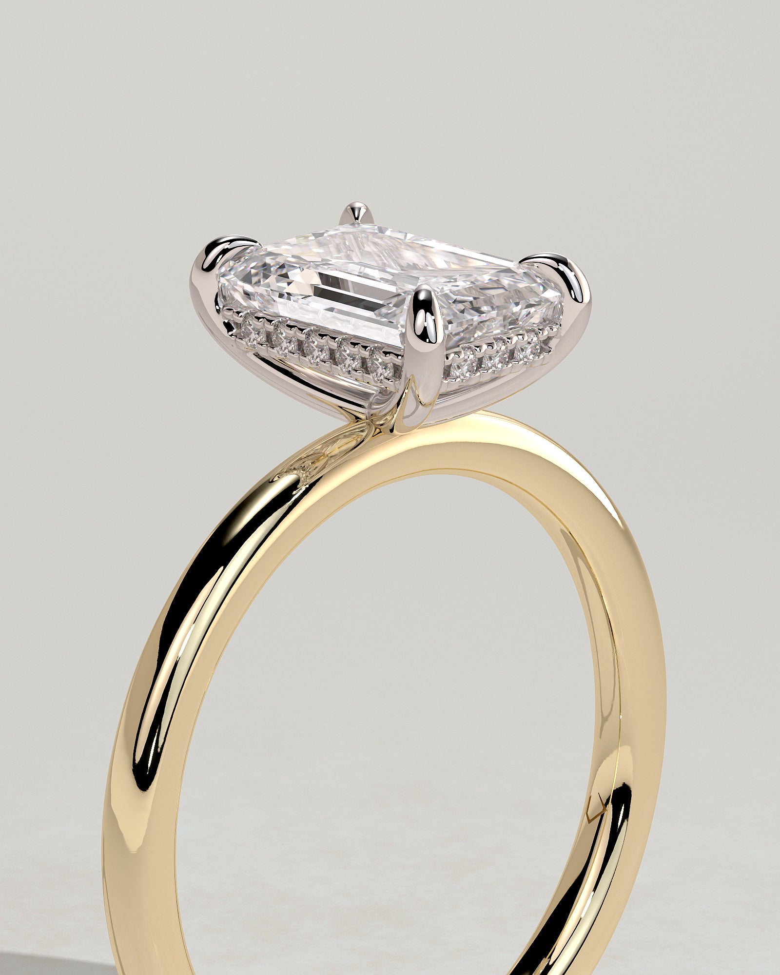 Alice - Emerald Claw Solitaire with Hidden Halo Engagement Ring - Yellow Two-Tone - Yellow Two-Tone 2ct
