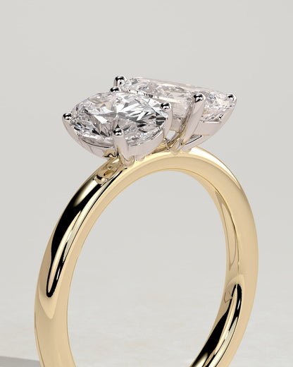 April - Pear and Oval Claw Toi et Moi Engagement Ring - Yellow Two-Tone - yellow two-tone - Lara Jewels