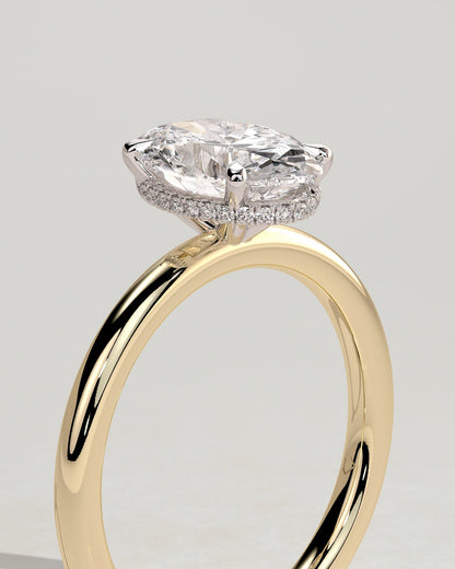 Cecilia - Oval Claw Solitaire with Wrap Around Hidden Halo Engagement Ring - Yellow Two-Tone