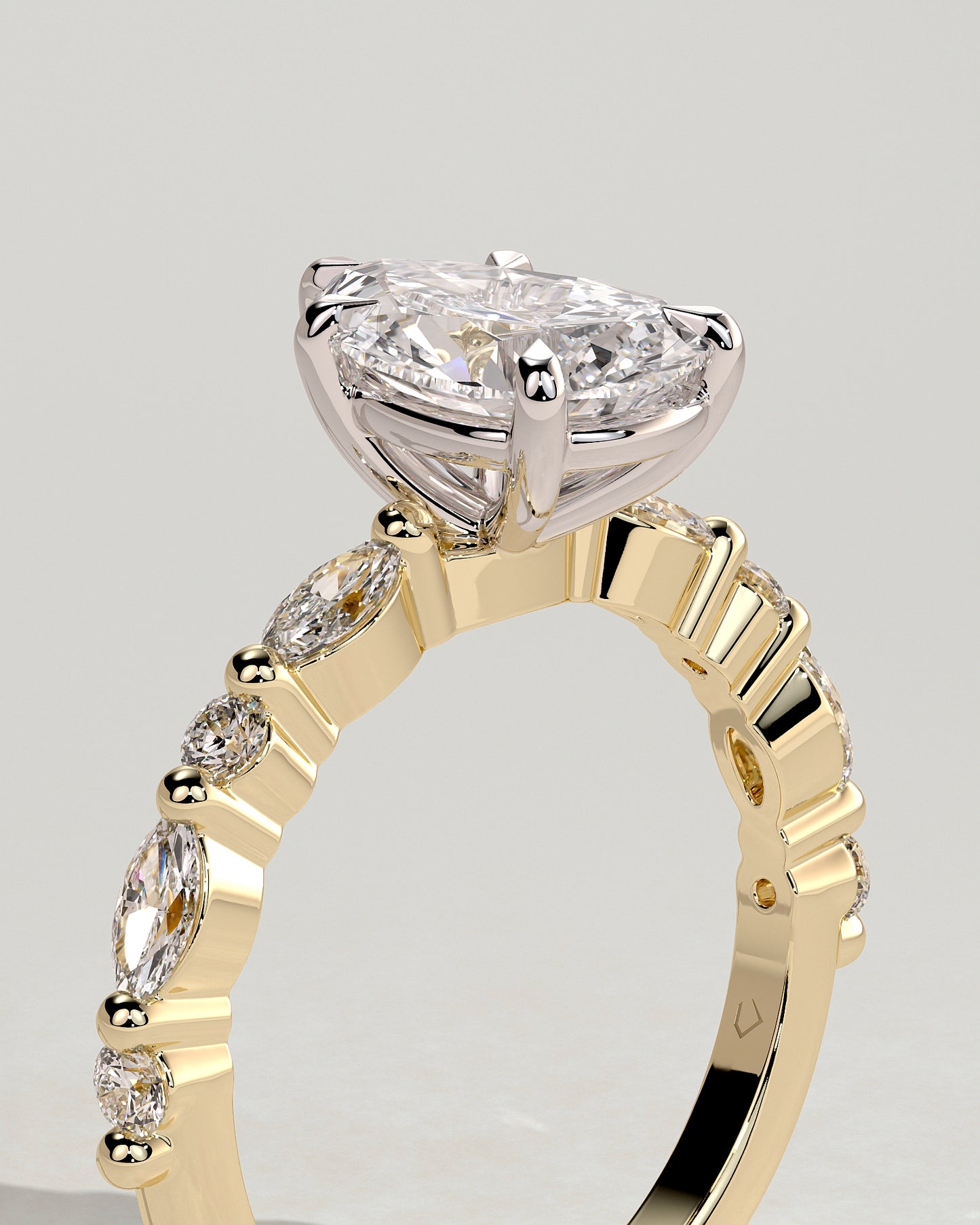 Jacinta - Pear Claw Solitaire with Marquise and Round Accent Stones Engagement Ring - Yellow Two-Tone - Yellow Two-Tone 2ct