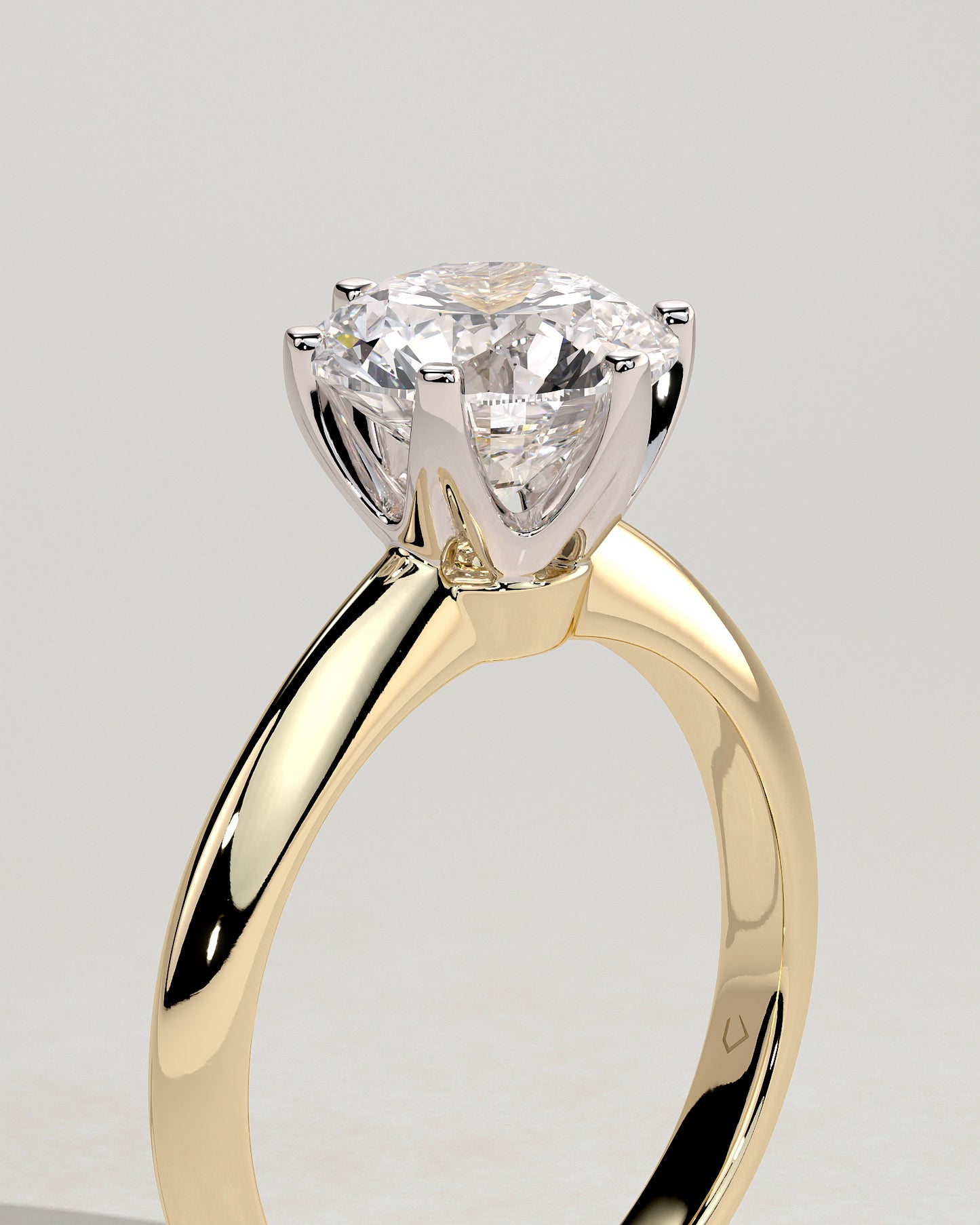 Caroline - Round Claw Solitaire with Knife Edge Band Engagement Ring - Yellow Two-Tone - Yellow Two-Tone 2ct