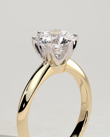 Caroline - Round Claw Solitaire with Knife Edge Band Engagement Ring - Yellow Two-Tone