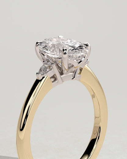 Elena - Oval Claw Trilogy with Pear Side Stones and Tulip Detail Engagement Ring - Yellow Two-Tone