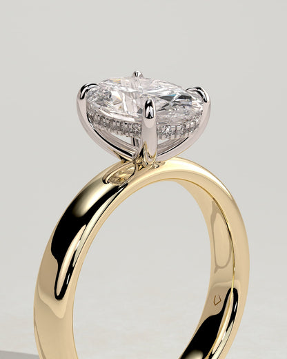 Bronte - Oval Claw Solitaire with Cigar Band and Hidden Halo Engagement Ring - Yellow Two-Tone
