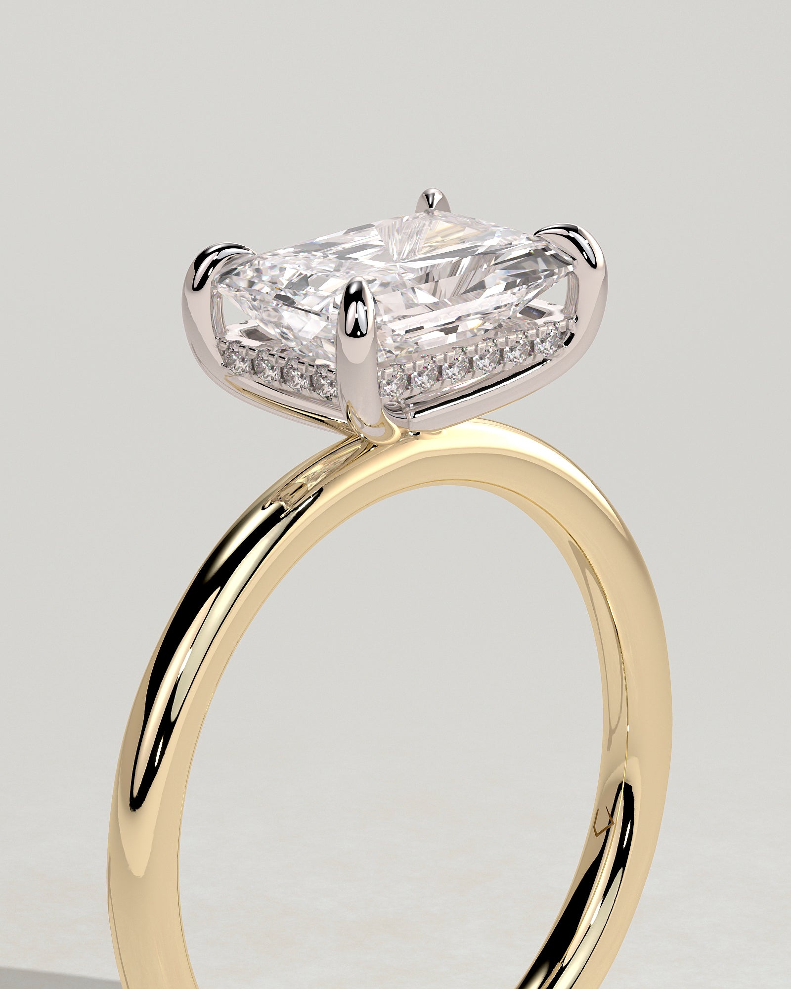 Francene - Radiant East West Claw Solitaire with Hidden Halo Engagement Ring - Yellow Two-Tone - Yellow Two-Tone 2ct