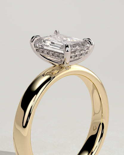 Kate - Emerald Claw Solitaire with Cigar Band and Hidden Halo Engagement Ring - Yellow Two-Tone