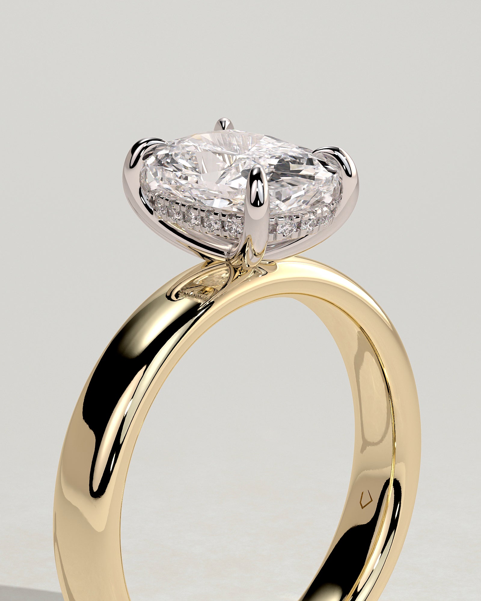 Cora - Elongated Cushion Claw Solitaire with Cigar Band and Hidden Halo Engagement Ring - Yellow Two-Tone - Yellow Two-Tone 2ct