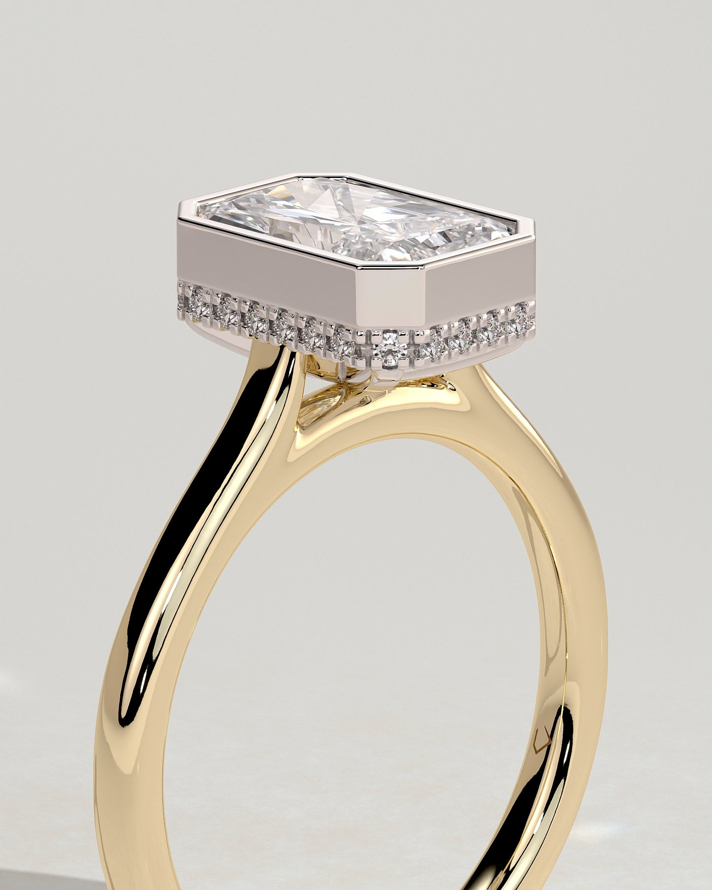 Bennie - Radiant Bezel Solitaire with Hidden Halo and Cathedral High Setting Engagement Ring - Yellow Two-Tone - Yellow Two-Tone 2ct