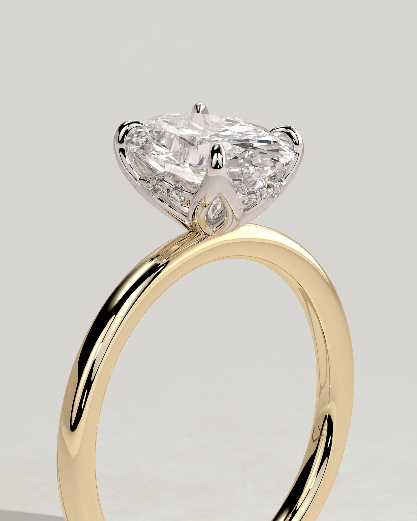 Ivy - Oval Claw Solitaire with Petal Gallery and Accented Tiara Detail Engagement Ring - Yellow Two-Tone - Yellow Two-Tone 2ct