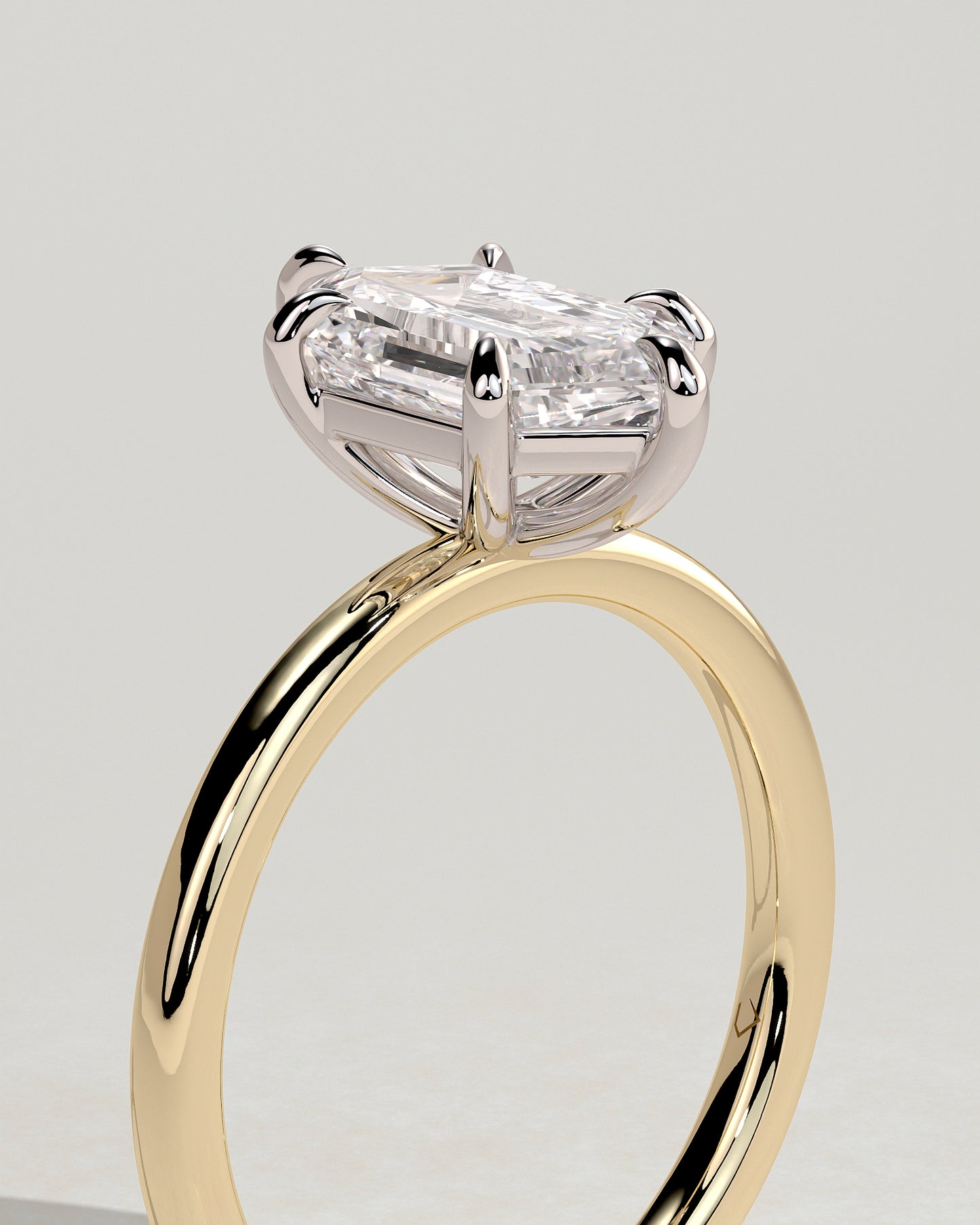 Cynthia - Classic Elongated Hexagon Claw Solitaire Engagement Ring - Yellow Two-Tone - Yellow Two-Tone 2ct