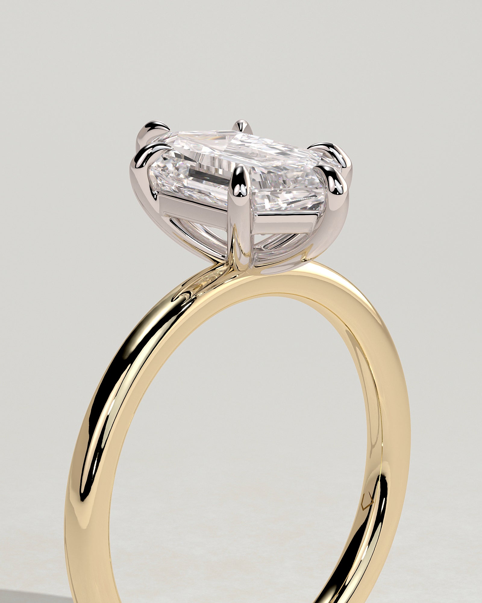 Cynthia - Classic Elongated Hexagon Claw Solitaire Engagement Ring - Yellow Two-Tone - Yellow Two-Tone 2ct