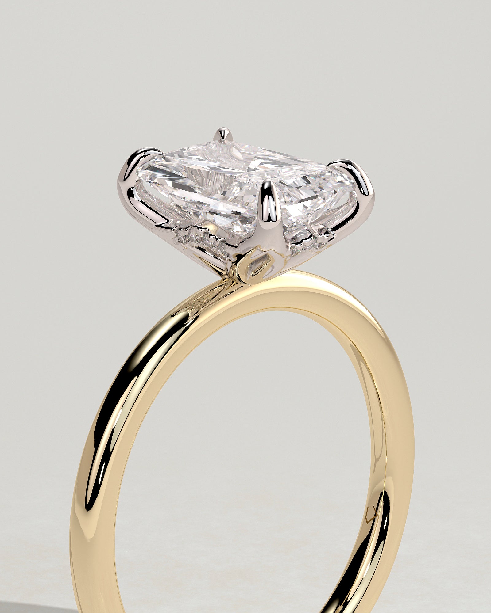 Aster - Radiant Claw Solitaire with Petal Gallery and Accented Tiara Detail Engagement Ring - Yellow Two-Tone - Yellow Two-Tone 2ct