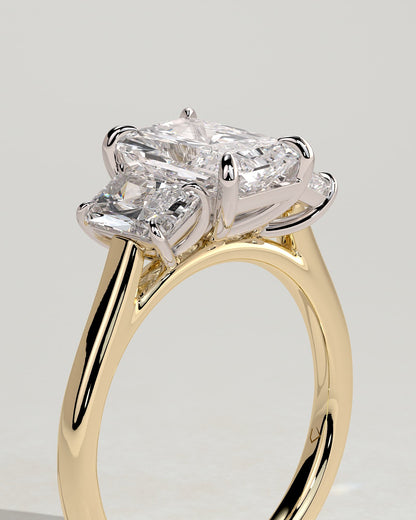 Ayla - Classic Radiant Claw Trilogy Engagement Ring - Yellow Two-Tone
