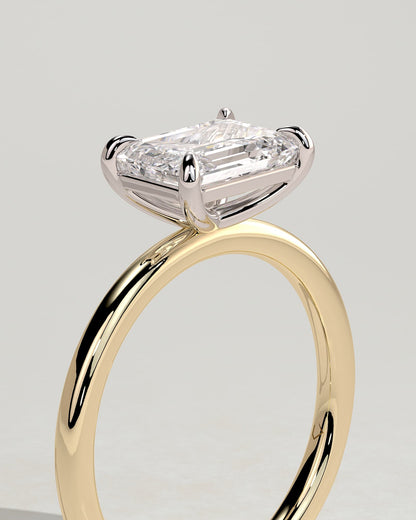 Debbie - Emerald East West Claw Solitaire Engagement Ring - Yellow Two-Tone