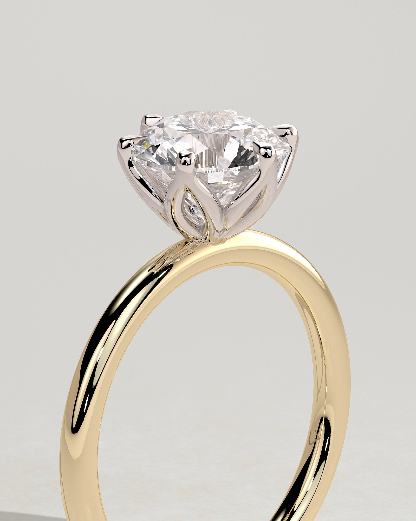 Iris - Round Claw Solitaire with Petal Gallery Engagement Ring - Yellow Two-Tone - Yellow Two-Tone 2ct