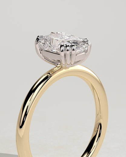 Helena - Elongated Cushion Triple Claw Solitaire Engagement Ring - Yellow Two-Tone