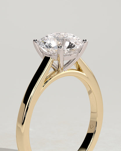 Georgia - Round Claw Solitaire with Flat Band and Cathedral High Setting Engagement Ring - Yellow Two-Tone