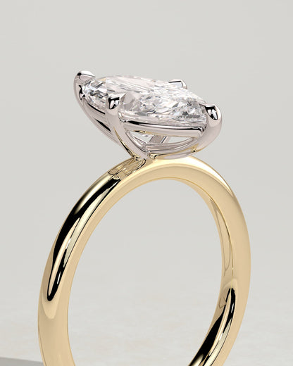 Genevieve - Marquise Claw Solitaire Engagement Ring - Yellow Two-Tone