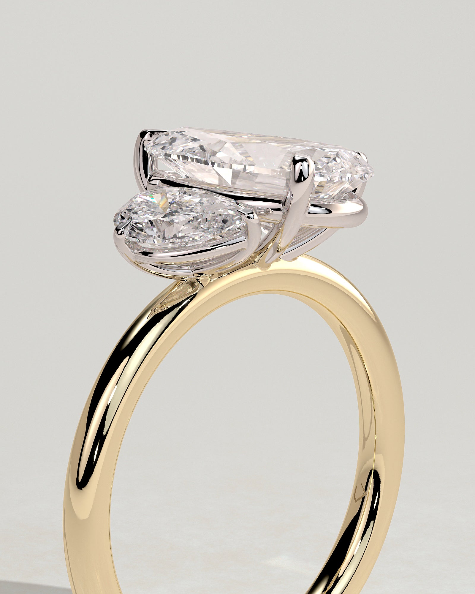 Francesca - Pear and Pear Claw Toi et Moi Engagement Ring - Yellow Two-Tone - Yellow Two-Tone 2ct