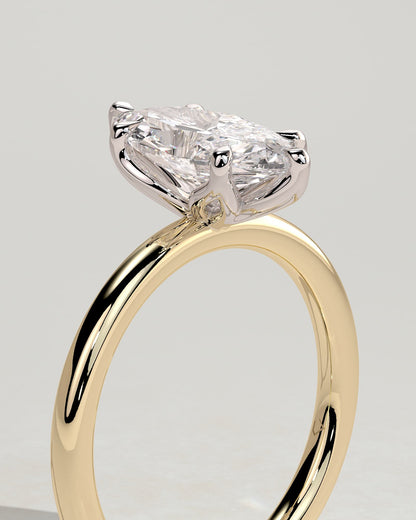 Eve - Marquise Claw Solitaire with Petal Gallery Engagement Ring - Yellow Two-Tone