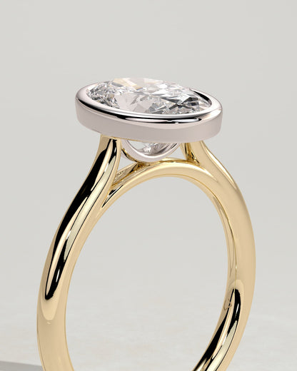 Daphne - Oval Bezel Solitaire with Cathedral High Setting Engagement Ring - Yellow Two-Tone