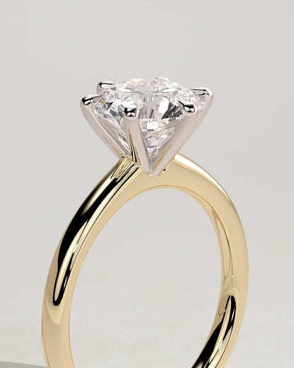 Daniela - Round Claw Solitaire with Solid Cathedral High Setting Engagement Ring - Yellow Two-Tone