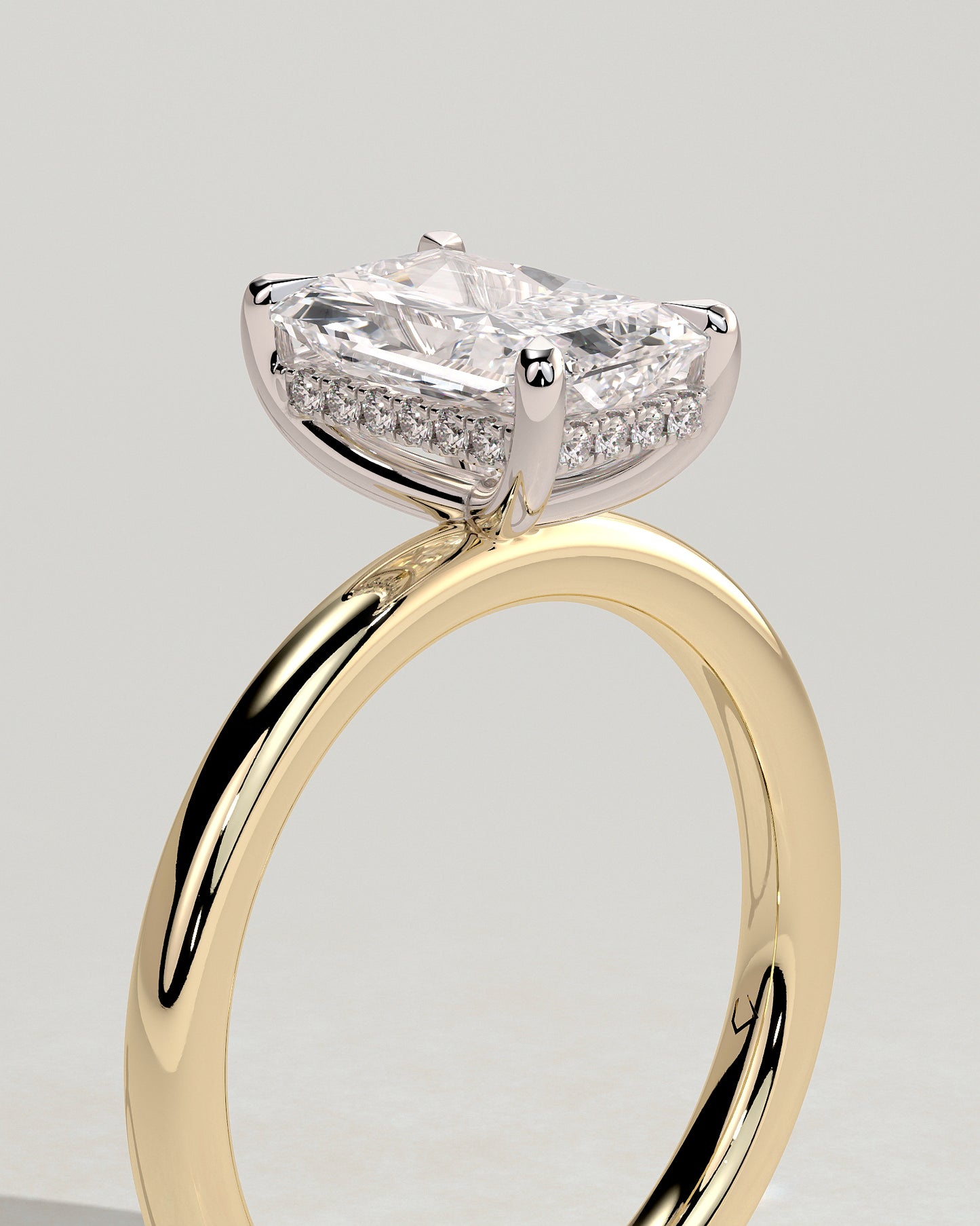 Carly - Radiant Claw Solitaire with Hidden Halo Engagement Ring - Yellow Two-Tone - Yellow Two-Tone 2ct