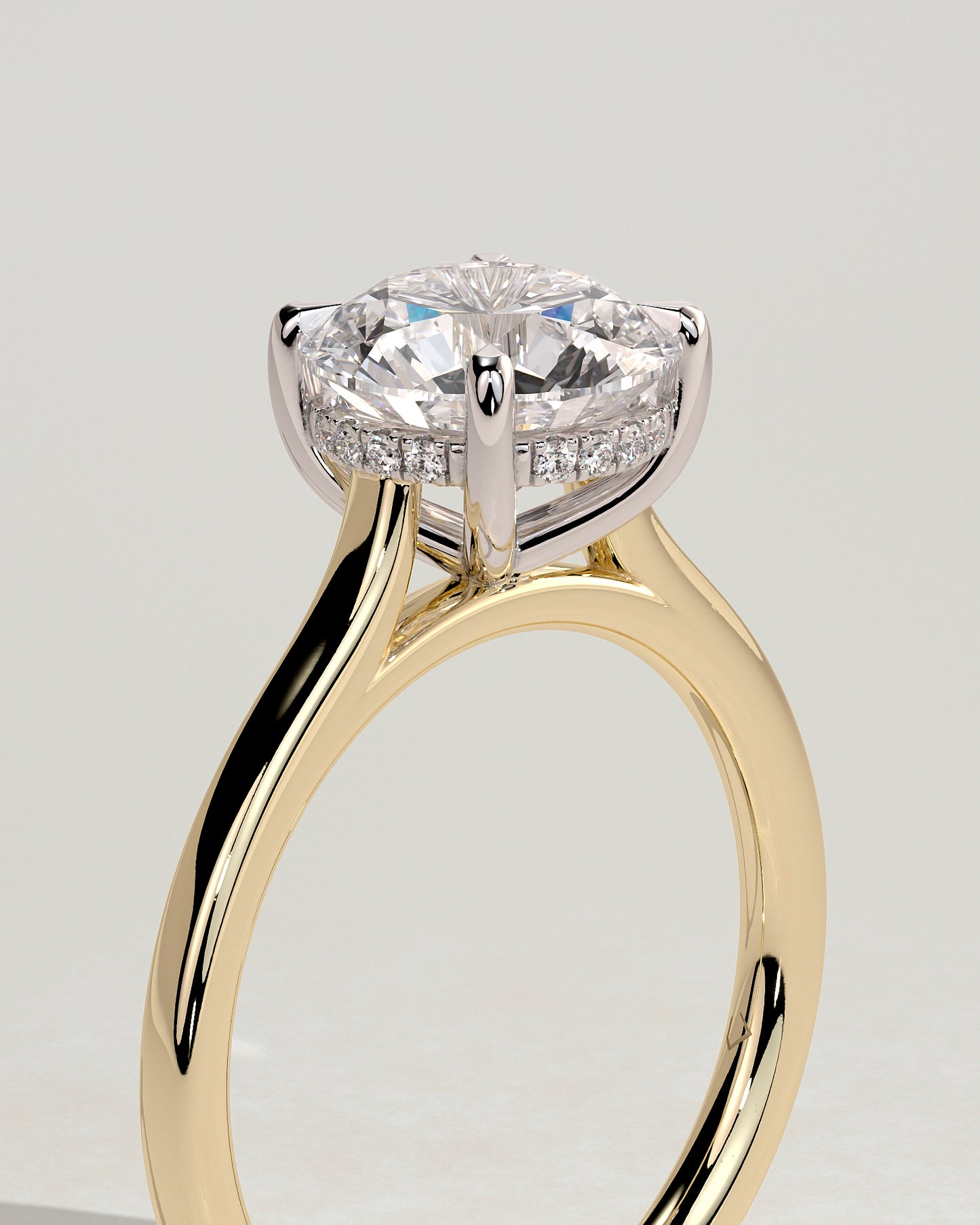 Bonnie - Round Claw Solitaire with Hidden Halo and Cathedral High Setting Engagement Ring - Yellow Two-Tone - Yellow Two-Tone 2ct