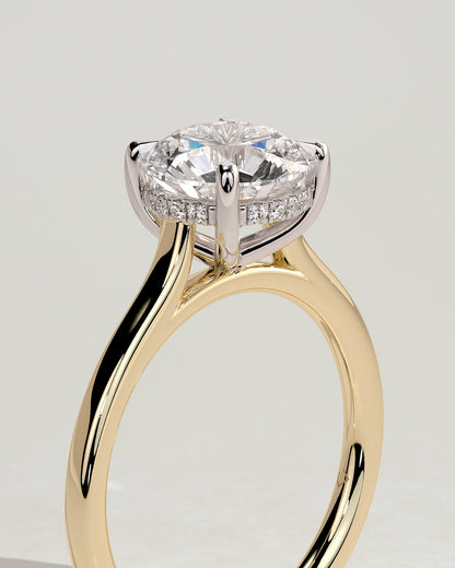 Bonnie - Round Claw Solitaire with Hidden Halo and Cathedral High Setting Engagement Ring - Yellow Two-Tone