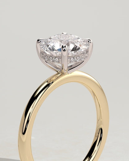 Bindi - Round Claw Solitaire with Hidden Halo Engagement Ring - Yellow Two-Tone
