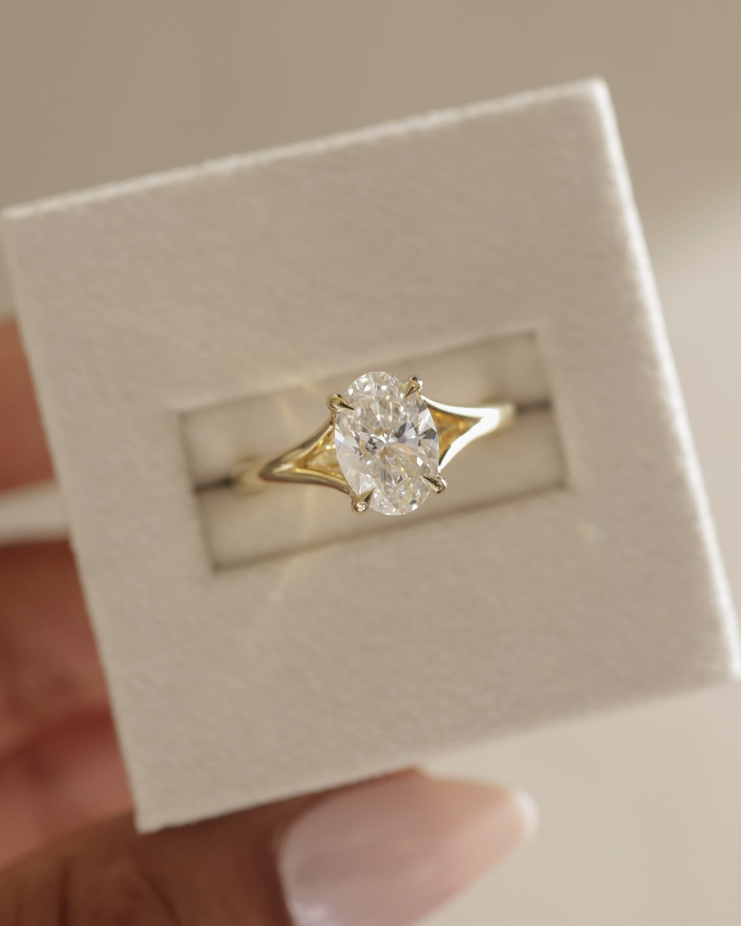 Blair - Oval Claw Solitaire with Split Shank and Cathedral High Setting Engagement Ring - White Gold