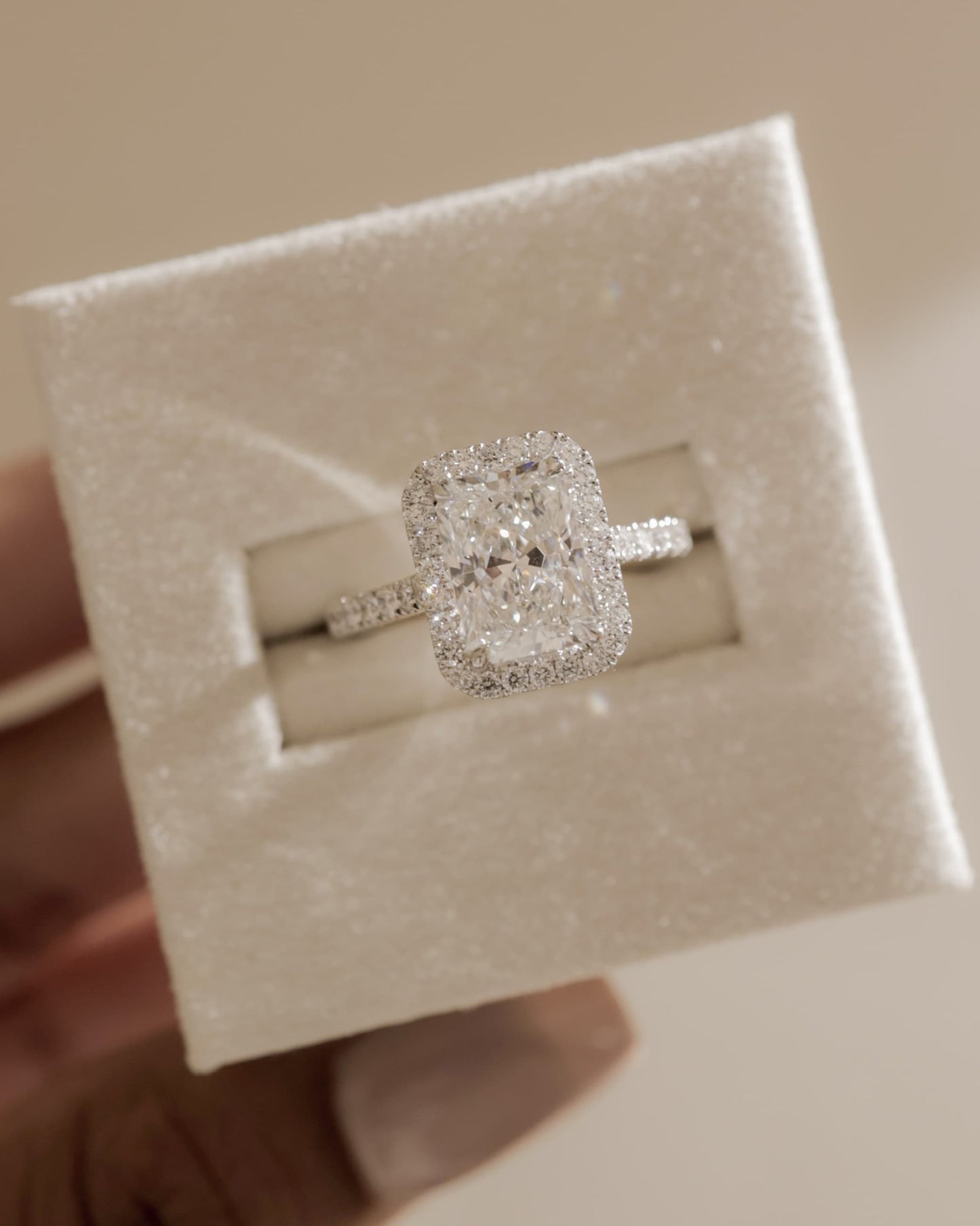 Clementine - Radiant Claw Solitaire with Halo and Pave Band and Cathedral High Setting Engagement Ring - Yellow Gold