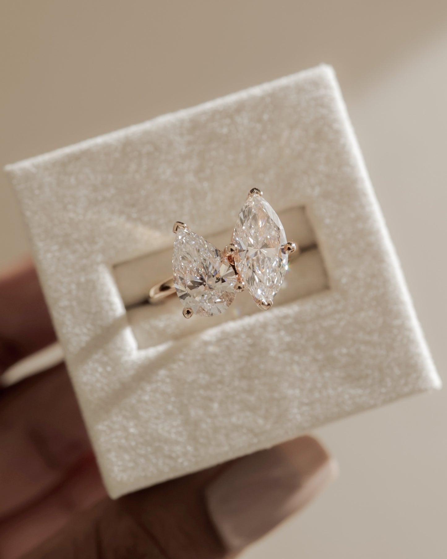Dolly - Pear and Marquise Claw Toi et Moi Engagement Ring - Platinum - Lifestyle