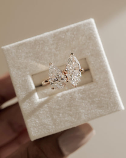 Dolly - Pear and Marquise Claw Toi et Moi Engagement Ring - White Gold