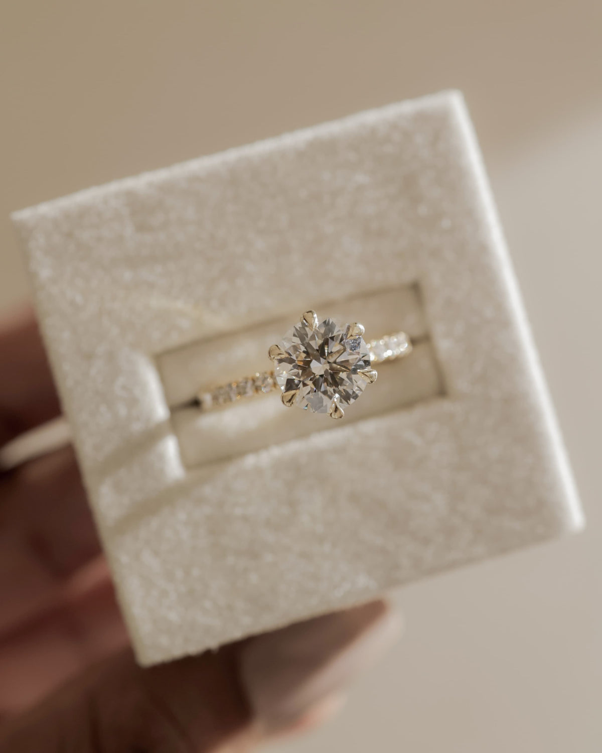 Holly - Round Claw Solitaire with Pave Band and Pave Collar Engagement Ring - Yellow Gold