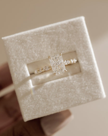 Kyla - Radiant Claw Solitaire with Marquise-Round Accent Stones and Wrap Around Hidden Halo Engagement Ring - Platinum