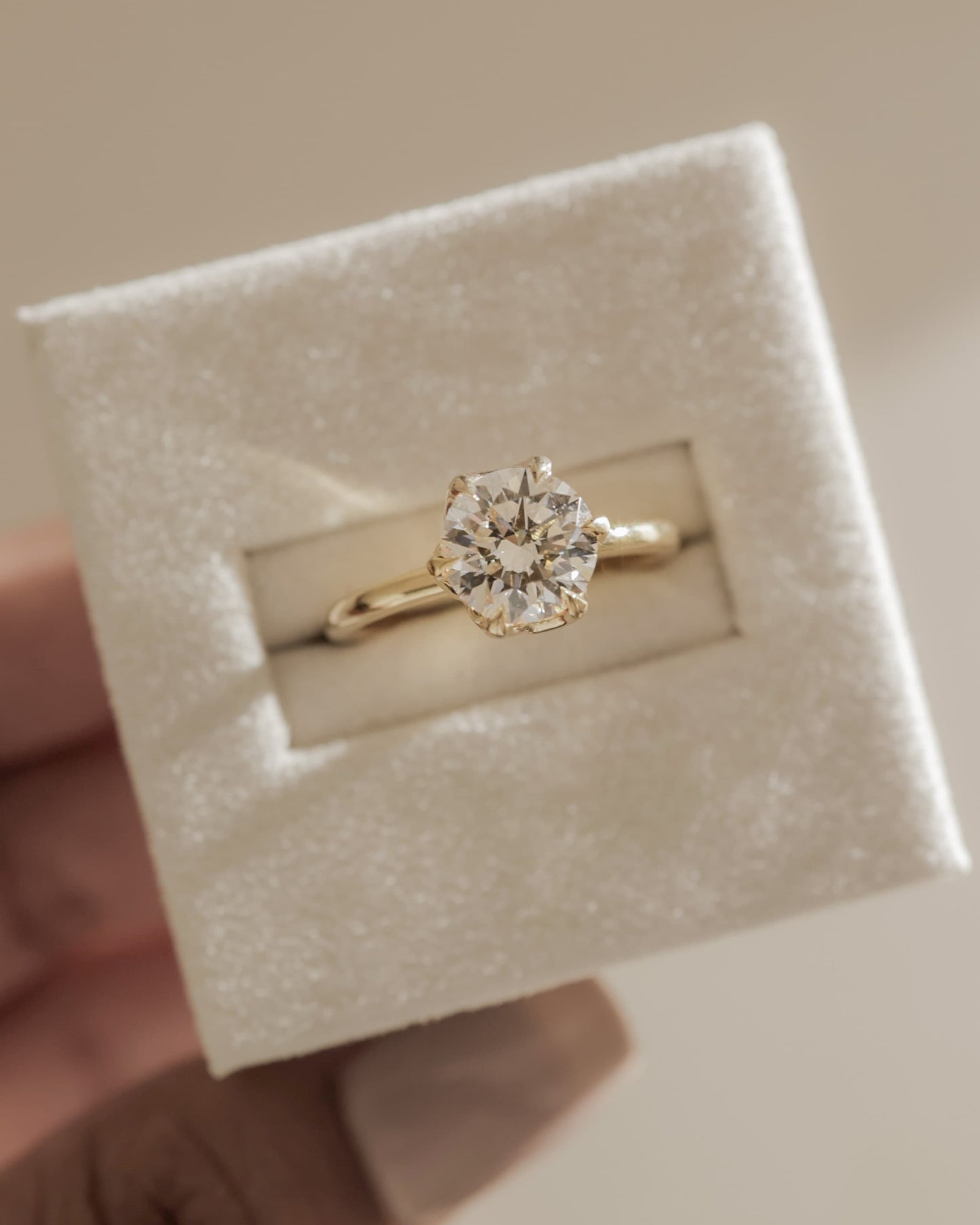 Rita - Round Claw Solitaire with Crossover Petal Gallery Engagement Ring - Yellow Gold